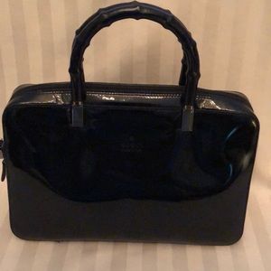 GUCCI VINTAGE Bamboo Handle Black Patent Satchel